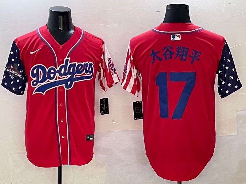 Men Los Angeles Dodgers #17 Ohtani Red a generation of national flags Joint name 2025 Nike MLB Jersey style 6